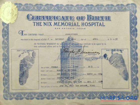 Downloadable United States The Nix Memorial hospital birth certificate real example